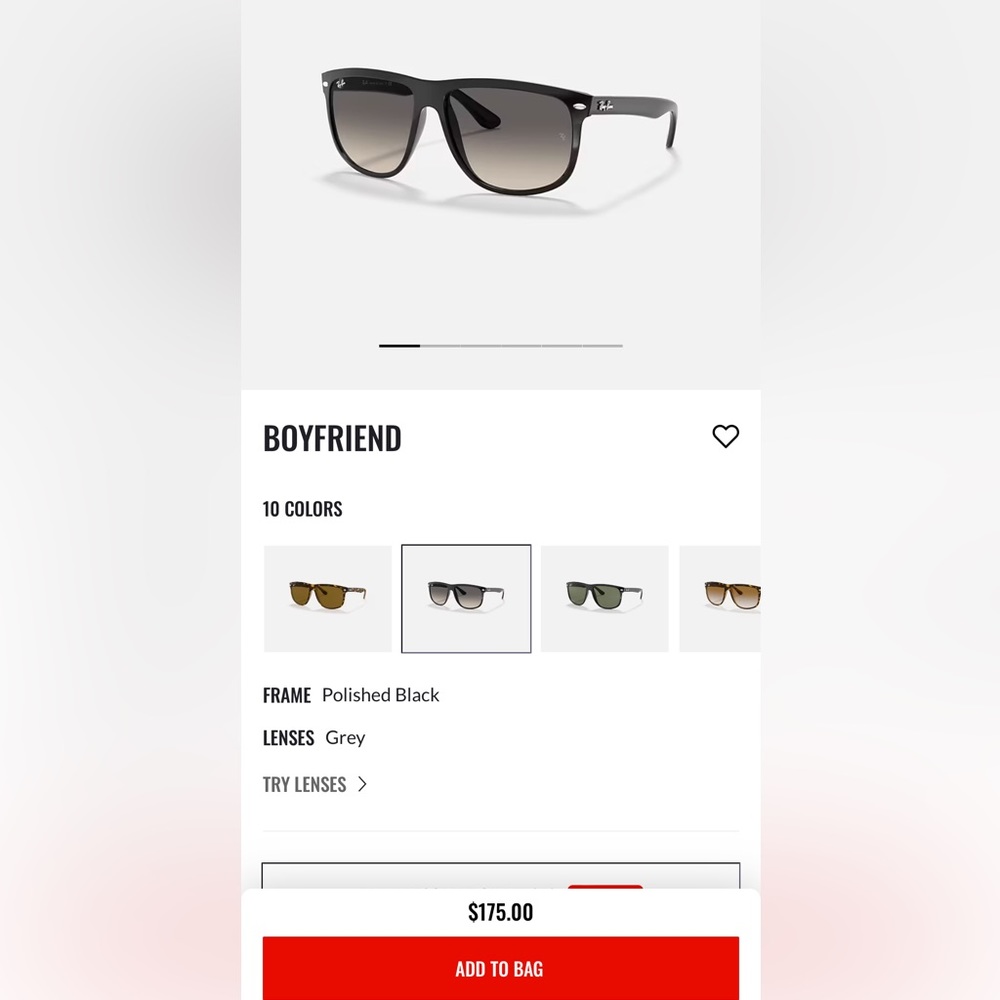 Black Ray-Ban sunglasses, light gray lenses